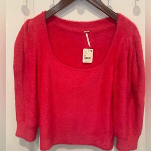 Free People Moonbeam Pullover Sweater in Pink/Rose Pop BarbieCore Sz M $98 NWT